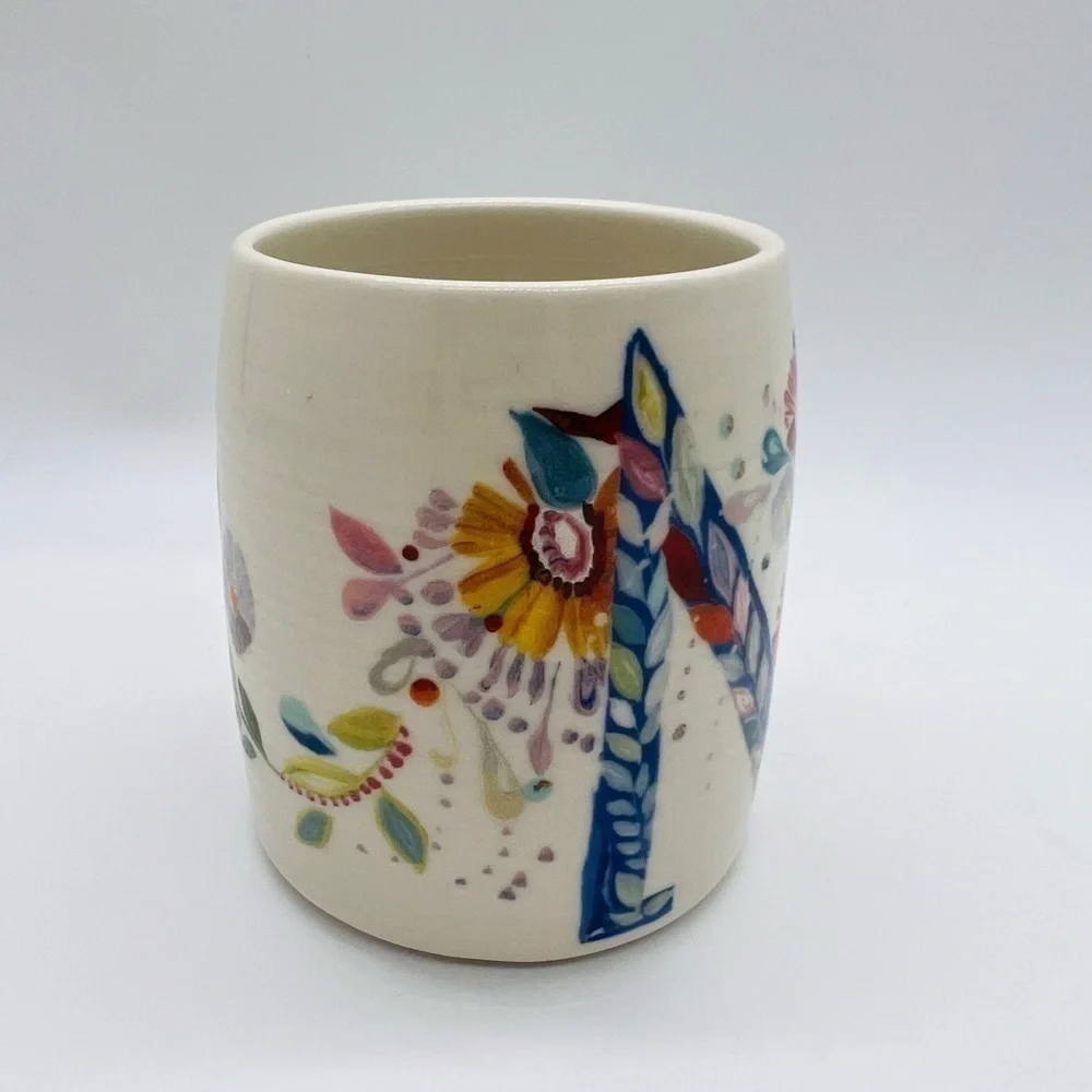 STARLA M. HALFMAN FOR ANTHROPOLOGIE LETTER “M” FLORAL COFFEE MUG